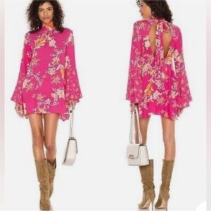 FREE PEOPLE TATE FLORAL TUNIC TOP IN LOLLIPOP COMBO